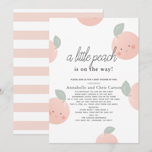 Invitation Baby shower Peaches & Cream Cute Kawaii par Mail (Devant / Derrière)