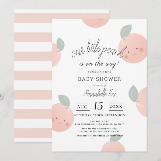 Invitation Baby shower Peaches & Crème Cute Kawaii (Devant / Derrière)