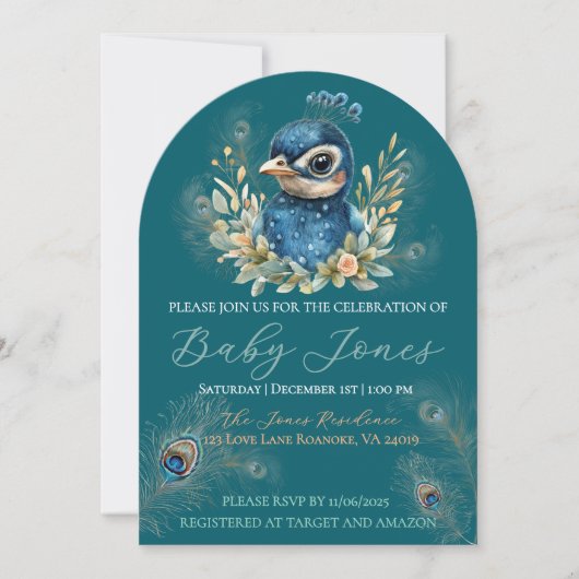 Invitation Baby shower Peacock (Devant)