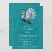 Invitation Baby shower Peacock couleur or blanc Accueil (Devant / Derrière)