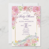 Invitation Baby shower Peacock Fleurs Roses (Devant)