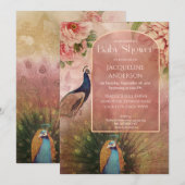 Invitation Baby shower Peacock moderne Arch Peony Flowers (Devant / Derrière)