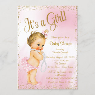 Invitation Baby shower Pearl Parties scintillant rose et or