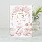 Invitation Baby shower Pearl Pink Bow Tea Party (Debout devant)