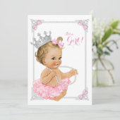 Invitation Baby shower Pearl Princess Ballerina Pink Tutu Bow (Debout devant)