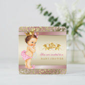 Invitation Baby shower Pearl rose et or (Debout devant)