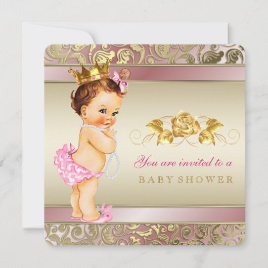 Invitation Baby shower Pearl rose et or (Devant)