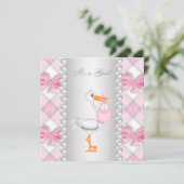 Invitation Baby shower Pearls Pink Stork (Debout devant)