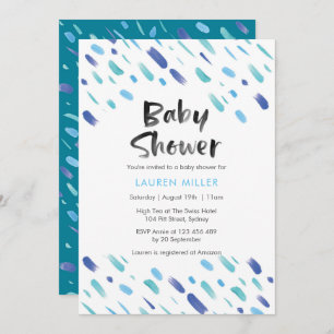 invitation baby shower Peinture abstraite bleue