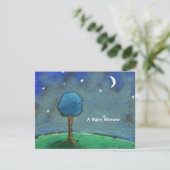 Invitation Baby shower, Peinture Paysage Lune Étoiles Arbre (Debout devant)