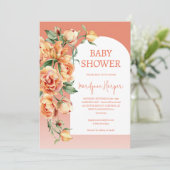 Invitation Baby shower Peony Peach Apricot (Debout devant)