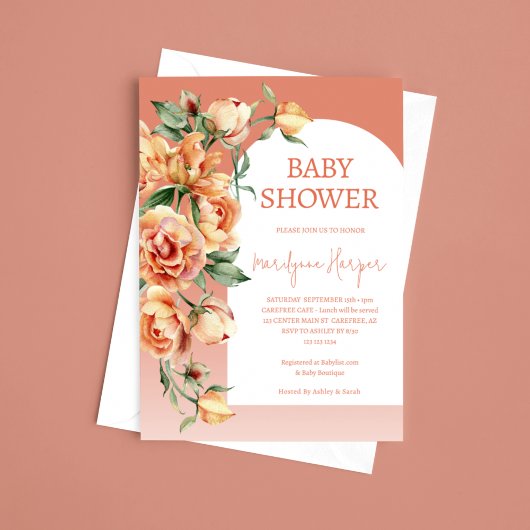 Invitation Baby shower Peony Peach Apricot