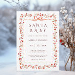 Invitation Baby shower Père Noël à cadre d'airelle rouge<br><div class="desc">Cette élégante invitation au baby shower présente un cadre de baies rouge aquarelle avec un arc rouge charmant et une typographie élégante. Pour une personnalisation plus avancée de cette conception,  cliquez sur le lien "Bouton Outil de conception".</div>