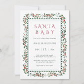 Invitation Baby shower Père Noël à cadre de baies Holly (Devant)