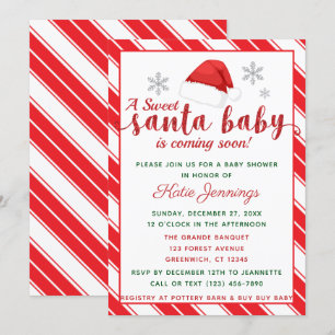 Invitation Baby shower Père Noël classique Pepperment Stripe