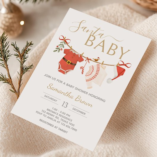 Invitation Baby shower Père Noël de Noël