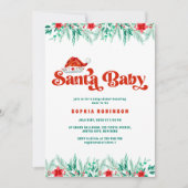 Invitation Baby shower Père Noël Retro Script Winter Greenery (Devant)
