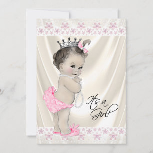 Invitation Baby-Shower perles et dentelle rose et crème