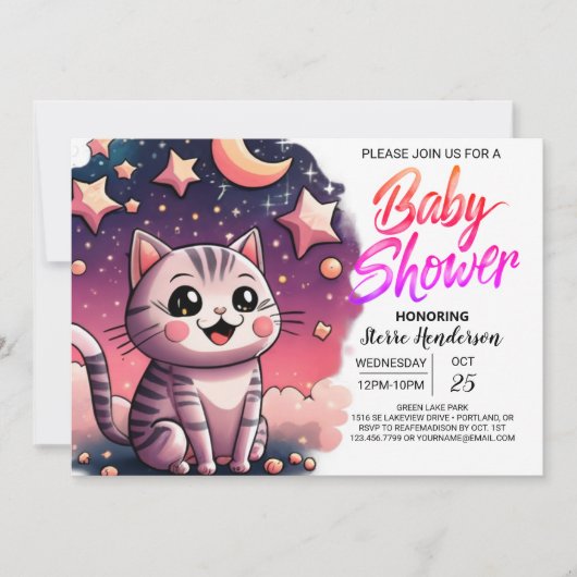 Invitation Baby shower personnalisé Cute Chat (Devant)