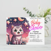 Invitation Baby shower personnalisé Cute Chat (Debout devant)