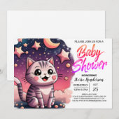 Invitation Baby shower personnalisé Cute Chat (Devant / Derrière)
