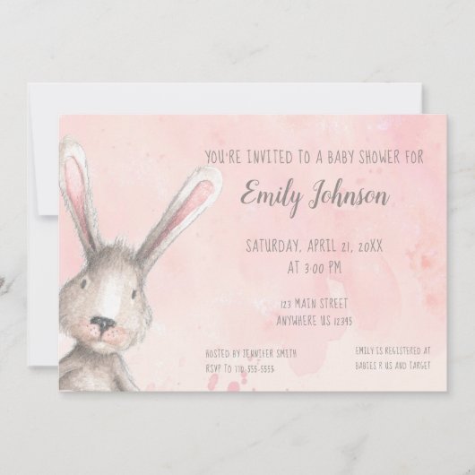 Invitation baby shower personnalisé de Bunny Rabbit d'aquarel (Devant)