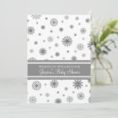 Invitation Baby shower personnalisé de flocon de neige gris d (Debout devant)
