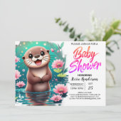 Invitation Baby shower personnalisé de Otter aquarelle (Debout devant)