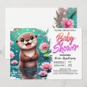 Invitation Baby shower personnalisé de Otter aquarelle (Devant / Derrière)