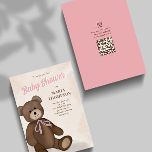 Invitation Baby shower personnalisé Ours en Teddy Vintage ros
