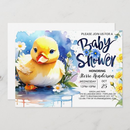 Invitation Baby shower personnalisé Quacking Duck (Devant / Derrière)