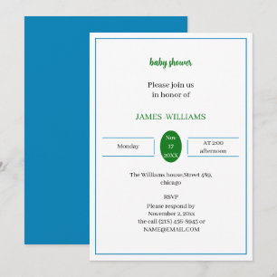 Invitation Baby shower Personnalisé Simple Bleu Et Vert