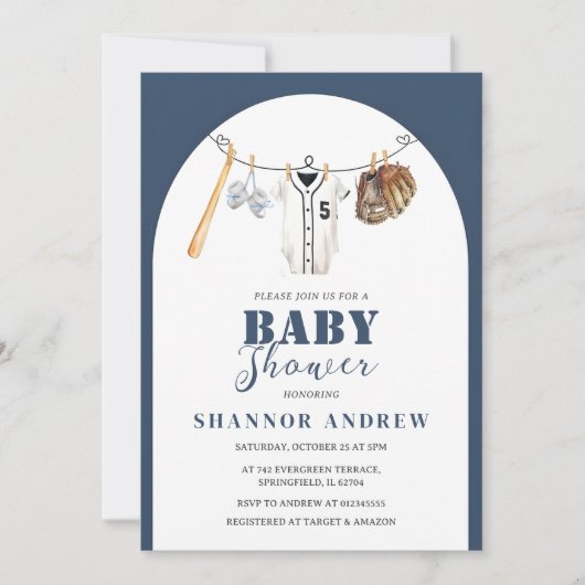 Invitation Baby shower personnel de base-ball Rookie (Devant)