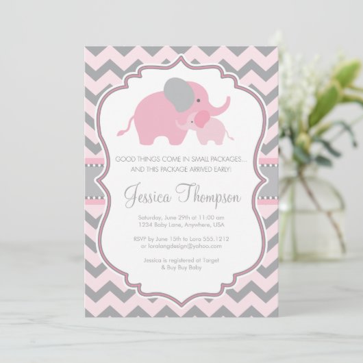 Invitation Baby shower petit arachide éléphant (Debout devant)