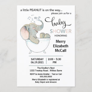 Invitation Baby shower petit arachide éléphant