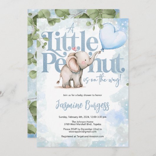 Invitation Baby shower petit arachide éléphant (Devant / Derrière)