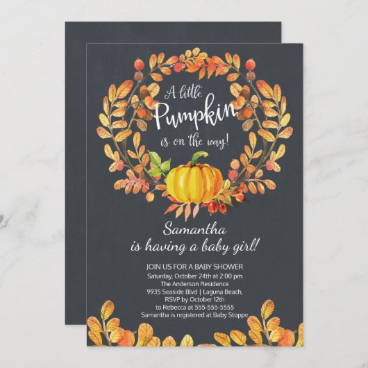 Invitation Baby shower petit Citrouille à l'automn (Devant / Derrière)