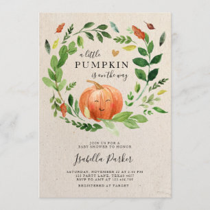 Invitation Baby shower Petit Citrouille Automne Rustique Verd
