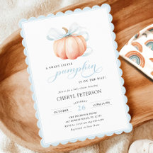 Invitation Baby shower Petit Citrouille Bleu Bow