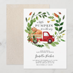 Invitation Baby shower Petit Citrouille Camion Automne Vert