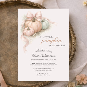 Invitation Baby Shower Petit Citrouille Rose Ruban