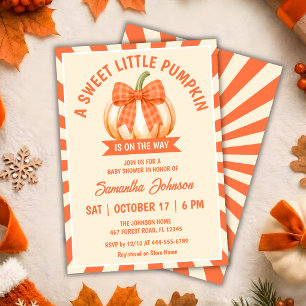 Invitation Baby Shower Petit Citrouille Ruban Gingham Orange