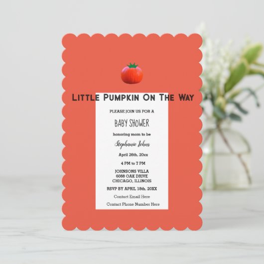 Invitation Baby shower Petit Citrouille Sur Le Chemin QR Code (Debout devant)