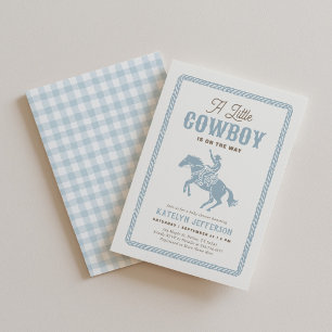 Invitation Baby Shower Petit Cow-Boy à Carreaux Bleus