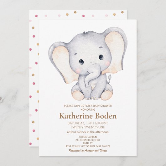 Invitation Baby shower petit éléphant (Devant / Derrière)
