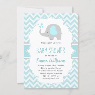 Invitation Baby shower petit éléphant bleu gris mou