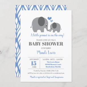 Invitation Baby shower petit éléphant d'arachide bleu garçon