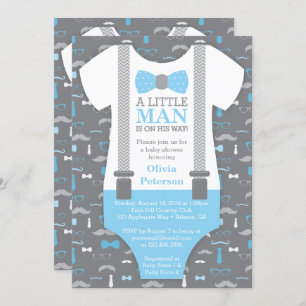 Invitation Baby shower petit homme, Bleu bébé, gri