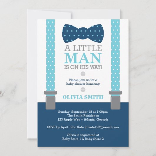 Invitation Baby shower petit homme, Bleu bébé, Mar (Devant)