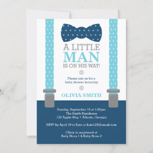 Invitation Baby shower petit homme, Bleu bébé, Mar